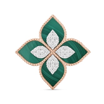 Roberto Coin Princess Flower 18ct Rose Gold Malachite & 0.72ct Diamond Ring