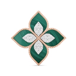 37524675 - Princess Flower 18ct Rose Gold Malachite & 0.72ct Diamond Ring