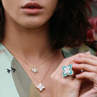 Roberto Coin Princess Flower 18ct Rose Gold Malachite & 0.72ct Diamond Ring