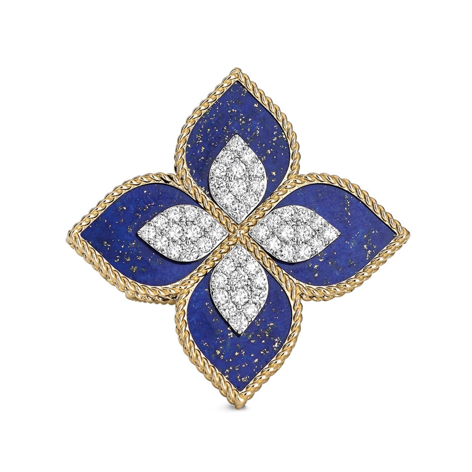 Princess Flower 18ct Yellow Gold Lapis & 0.72ct Diamond Ring - Ring Size M