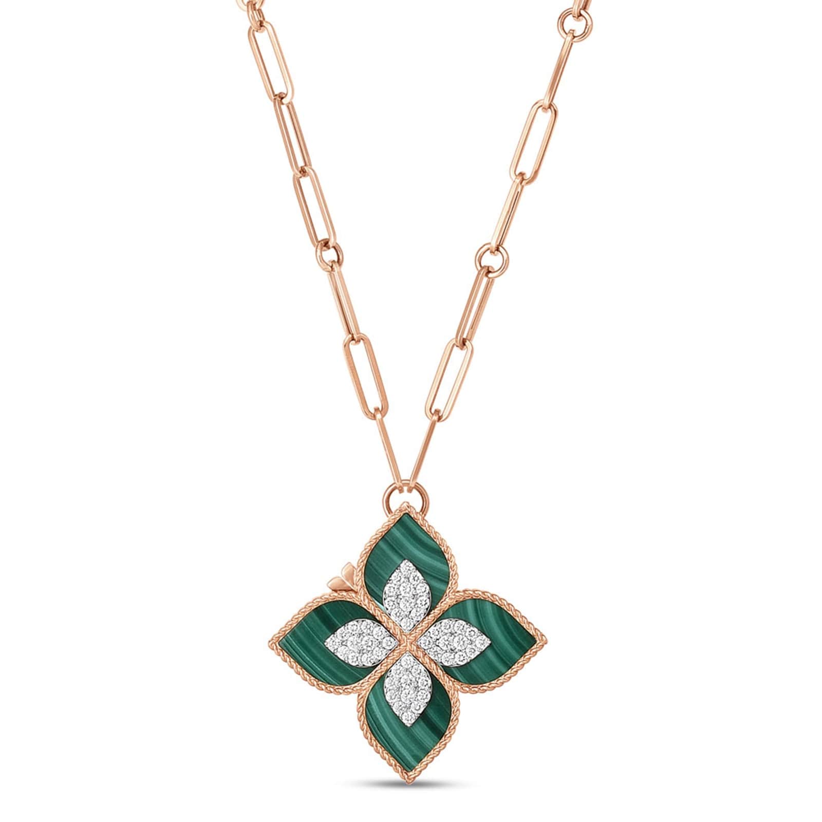 Roberto Coin Princess Flower 18ct Rose Gold Malachite
0.72ct Diamond Pendant Necklace Roberto Coin Princess Flower 18ct Rose Gold Malachite
0.72ct Diamond Pendant Necklace