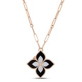 Roberto Coin Princess Flower 18ct Rose Gold Black Jade & 0.72ct Diamond Pendant Necklace