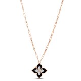Roberto Coin Princess Flower 18ct Rose Gold Black Jade & 0.72ct Diamond Pendant Necklace