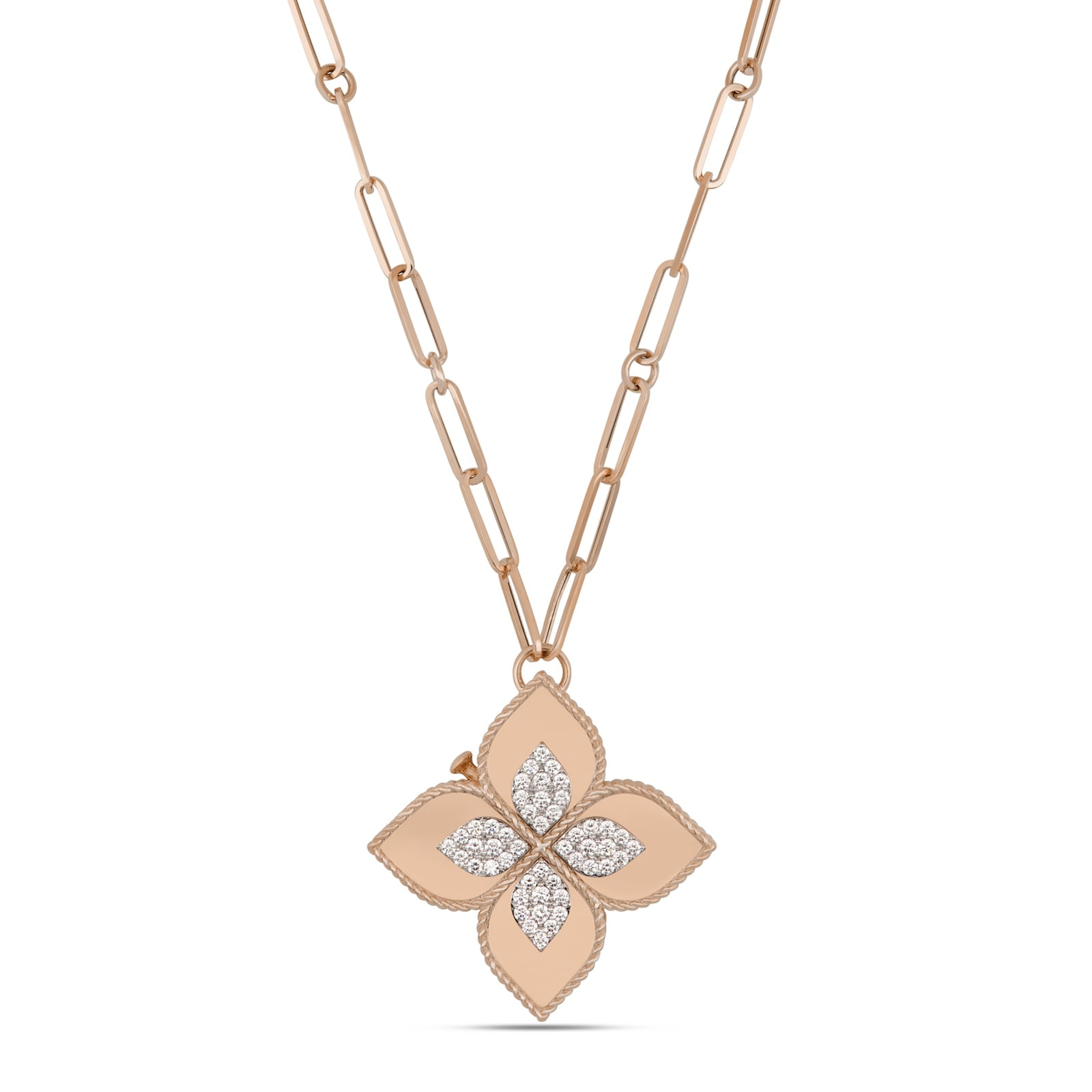 Roberto Coin Princess Flower 18ct Rose Gold 0.72ct Diamond Pendant Necklace