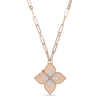 Roberto Coin Princess Flower 18ct Rose Gold 0.72ct Diamond Pendant Necklace