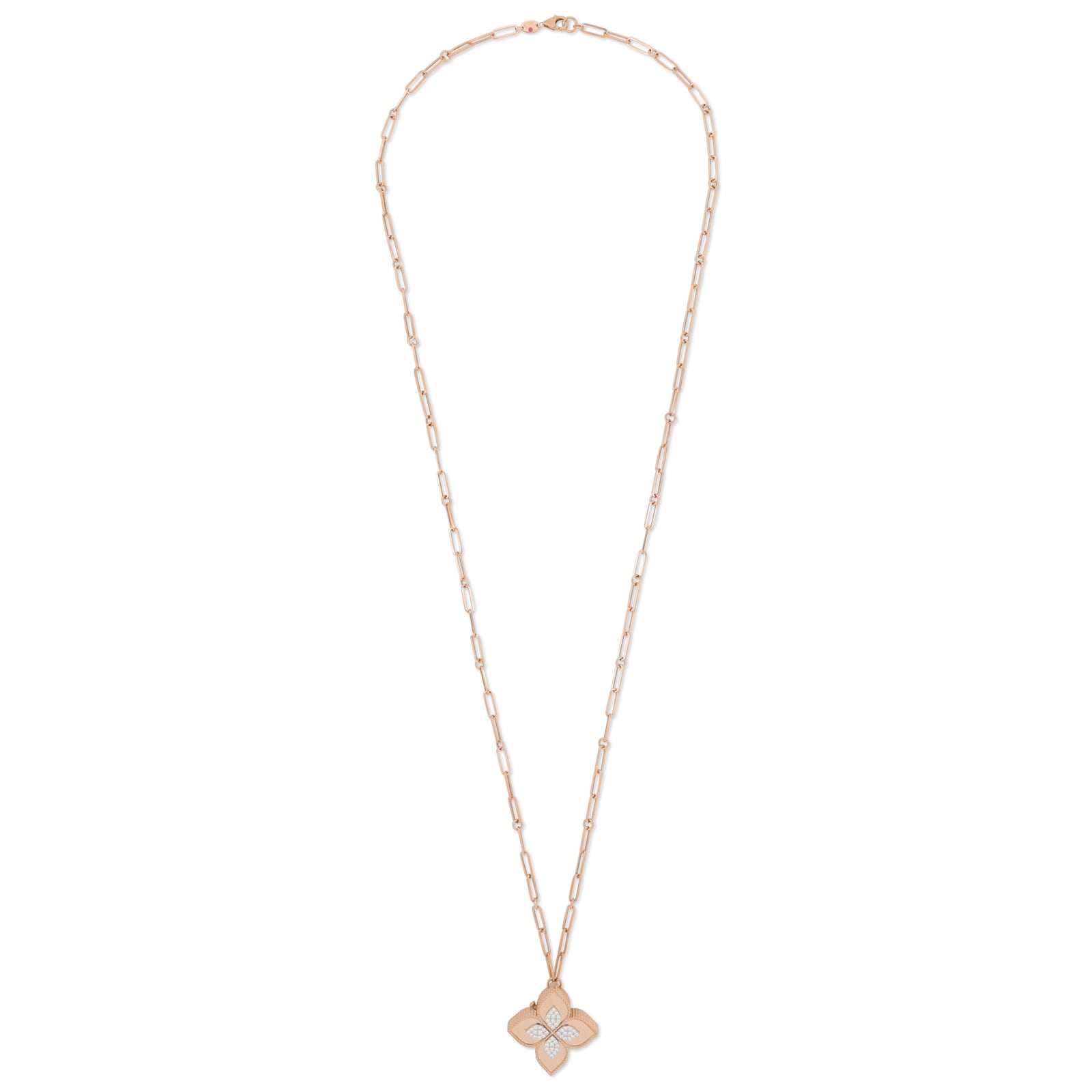 Roberto Coin Princess Flower 18ct Rose Gold 0.72ct Diamond Pendant Necklace