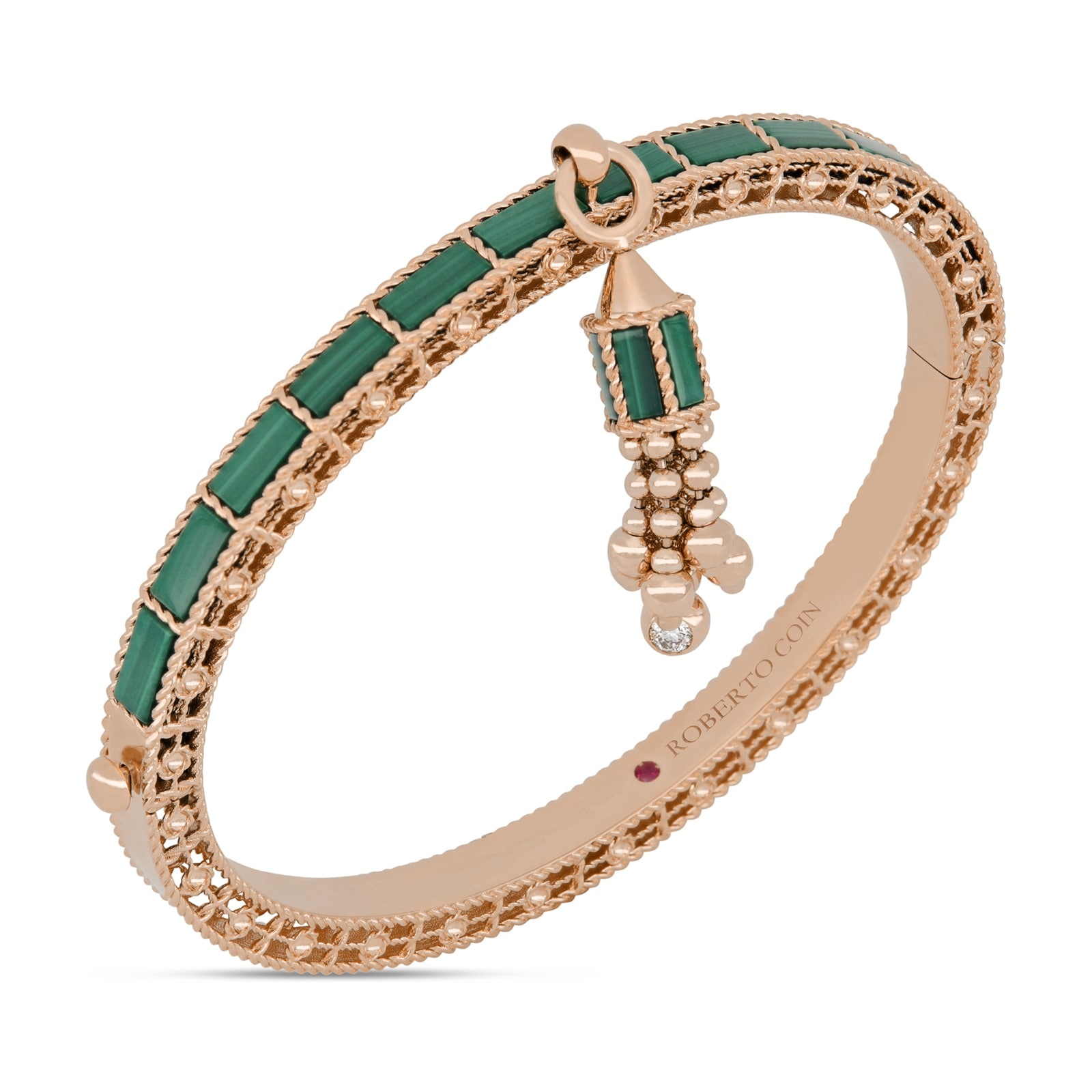 Roberto Coin Art Deco 18ct Rose Gold Malachite & 0.11ct Diamond Bangle