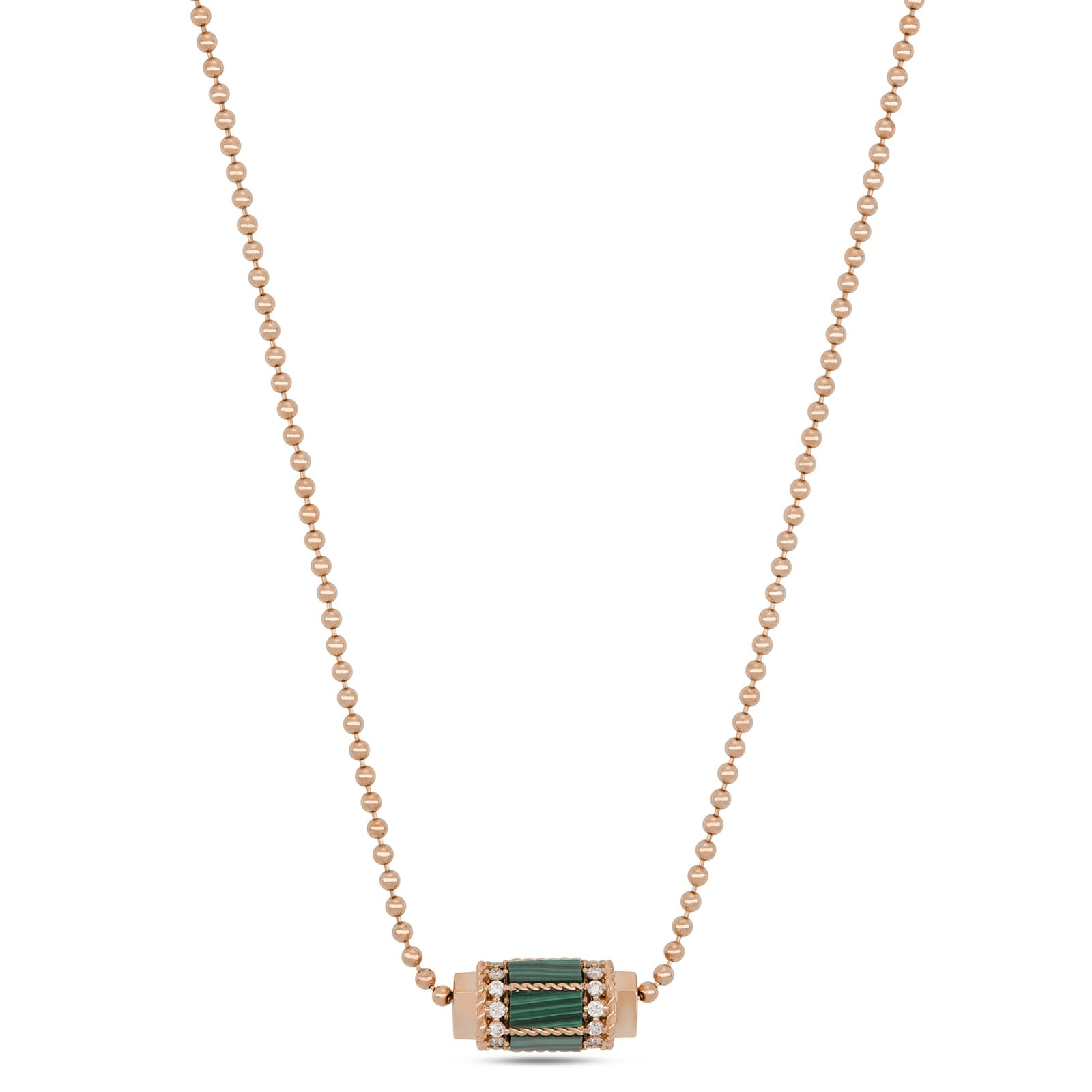 Roberto Coin Art Deco 18ct Rose Gold Malachite & 0.26ct Diamond Pendant Necklace