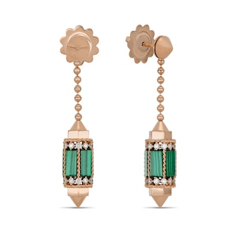 Roberto Coin Art Deco 18ct Rose Gold Malachite & 0.53ct Diamond Drop Earrings