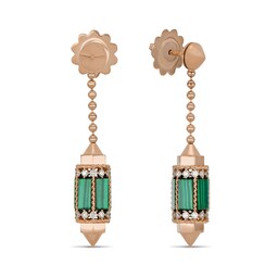 37524698 - Art Deco 18ct Rose Gold Malachite & 0.53ct Diamond Drop Earrings