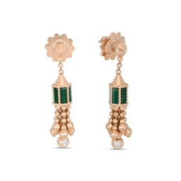 37524699 - Art Deco 18ct Rose Gold Malachite & 0.22ct Diamond Drop Earrings