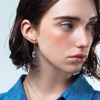 Roberto Coin Art Deco 18ct Rose Gold Lapis & 0.53ct Diamond Drop Earrings