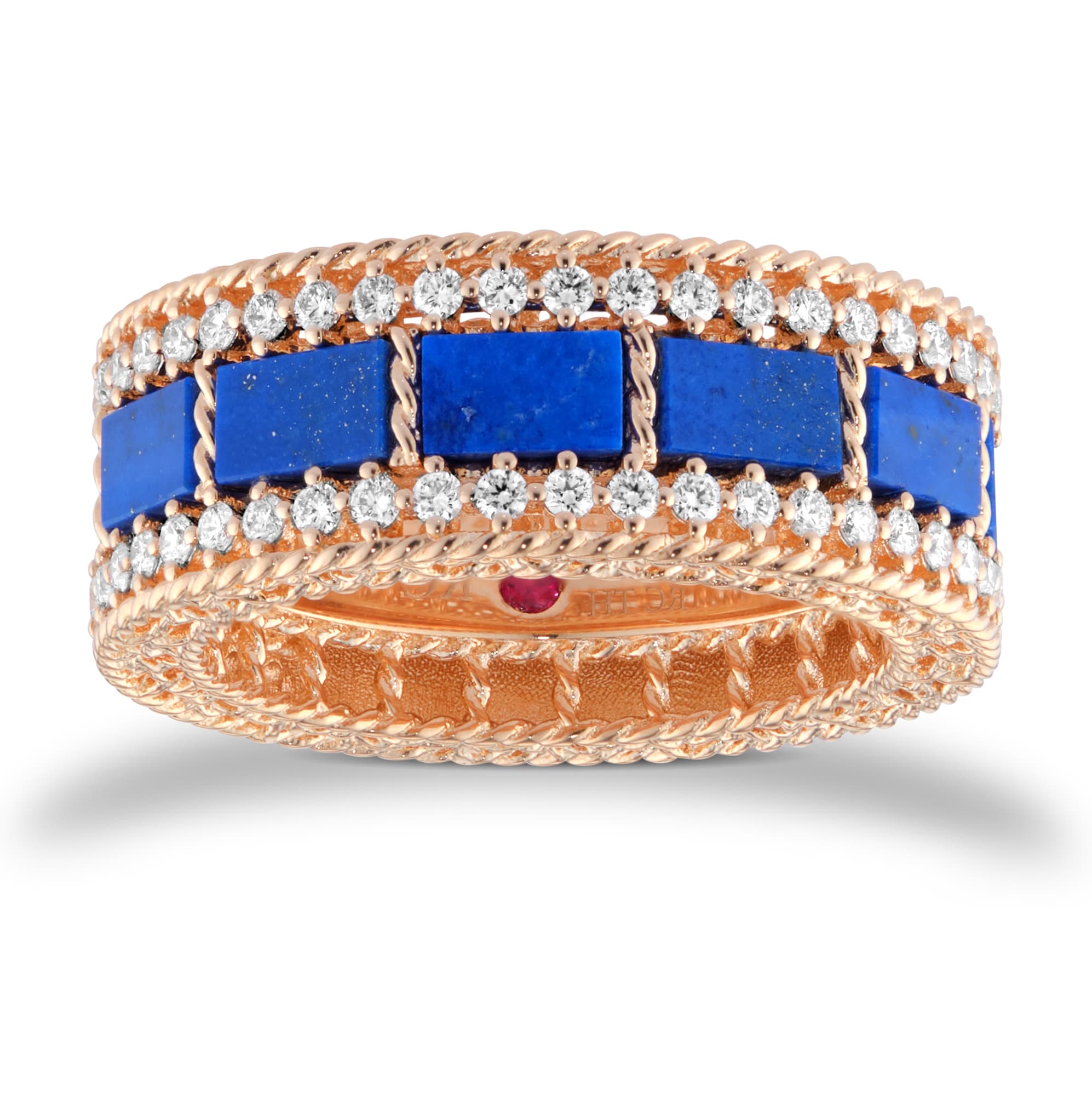 Art Deco 18ct Rose Gold Lapis & 0.54ct Diamond Ring - Ring Size M