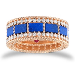 37524705 - Art Deco 18ct Rose Gold Lapis & 0.54ct Diamond Ring