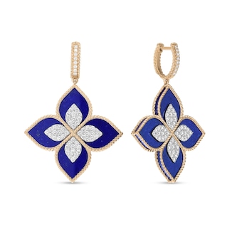 Roberto Coin Princess Flower 18ct Yellow Gold Lapis & 1.56ct Diamond Hoop Earrings