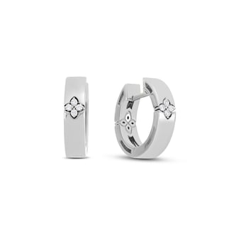 Roberto Coin Love In Verona 18ct White Gold 0.04ct Diamond Hoop Earrings Roberto Coin Love In Verona 18ct White Gold 0.04ct Diamond Hoop Earrings