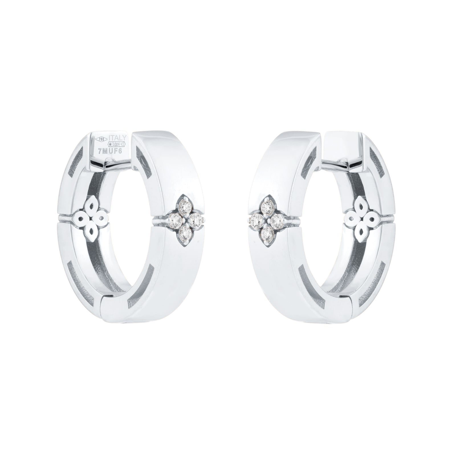 Roberto Coin Love In Verona 18ct White Gold 0.04ct Diamond Hoop Earrings Roberto Coin Love In Verona 18ct White Gold 0.04ct Diamond Hoop Earrings