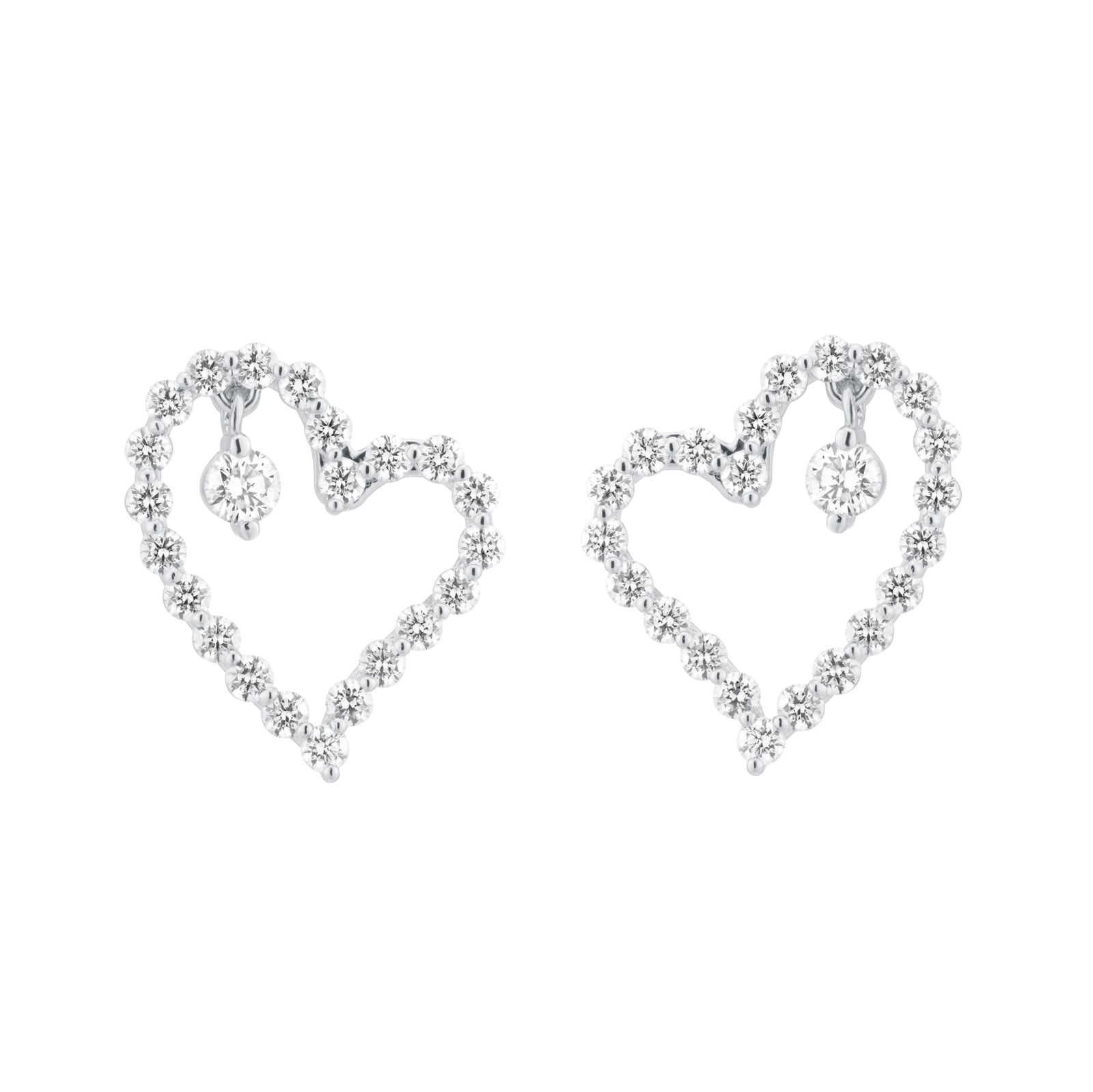 Roberto Coin Diamond Princess 18ct White Gold 0.74ct Diamond Heart Stud Earrings