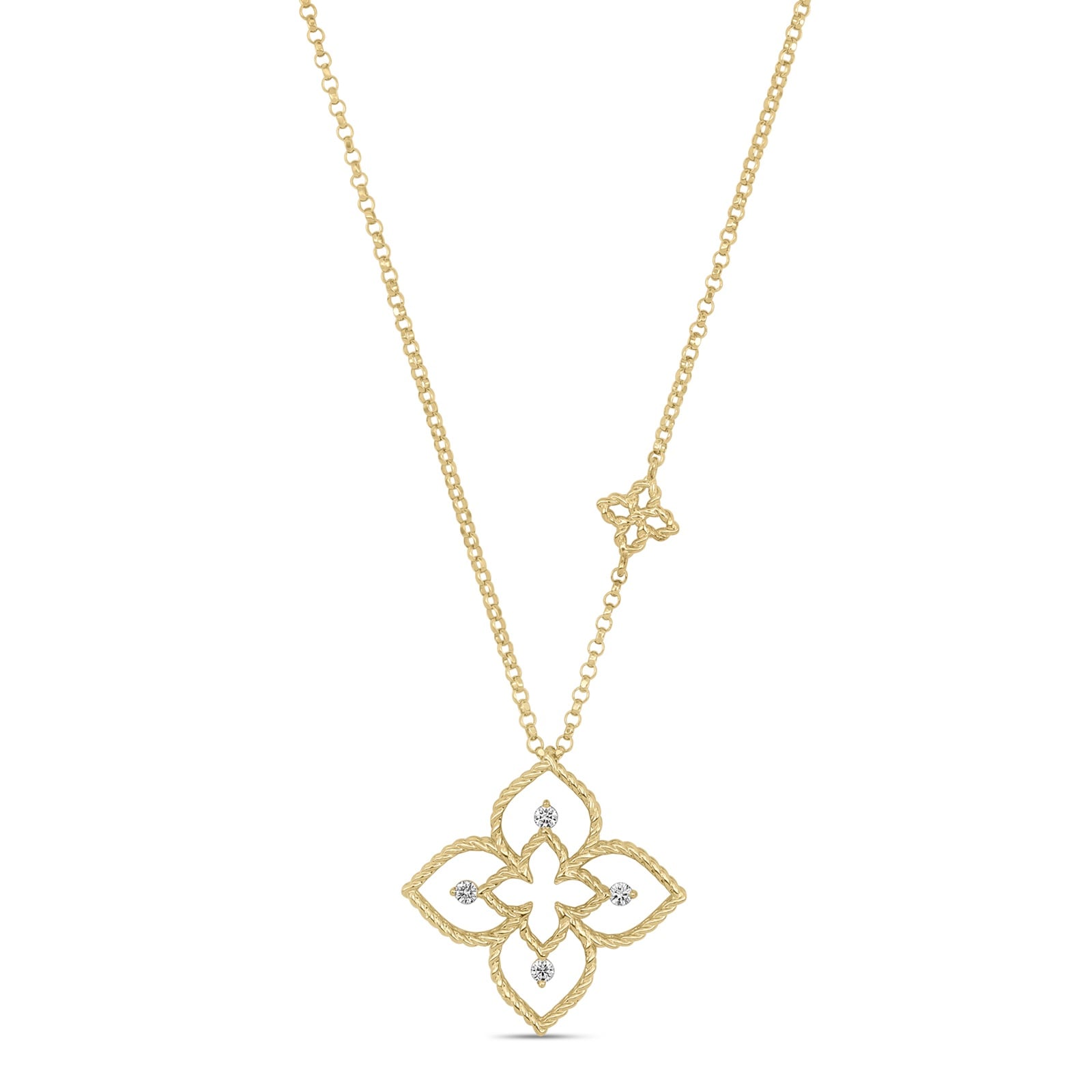 Roberto Coin Desert Flower 18ct Yellow Gold 0.05ct Diamond Pendant Necklace