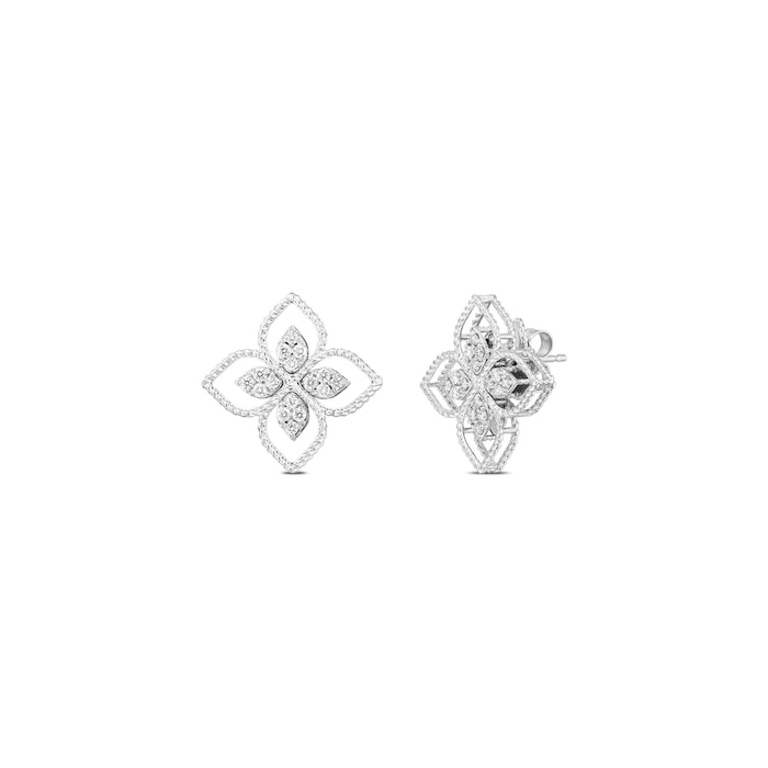 Roberto Coin Princess Flower 18K White Gold 0.36cttw Diamond Flower Stud Earrings
