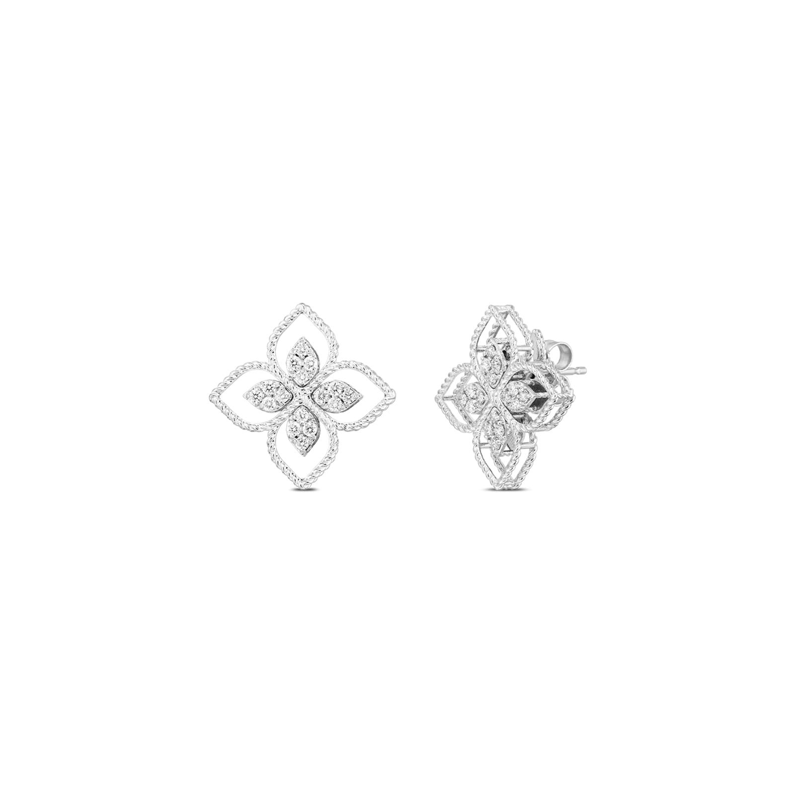 Roberto Coin Princess Flower 18K White Gold 0.36cttw Diamond Flower Stud Earrings