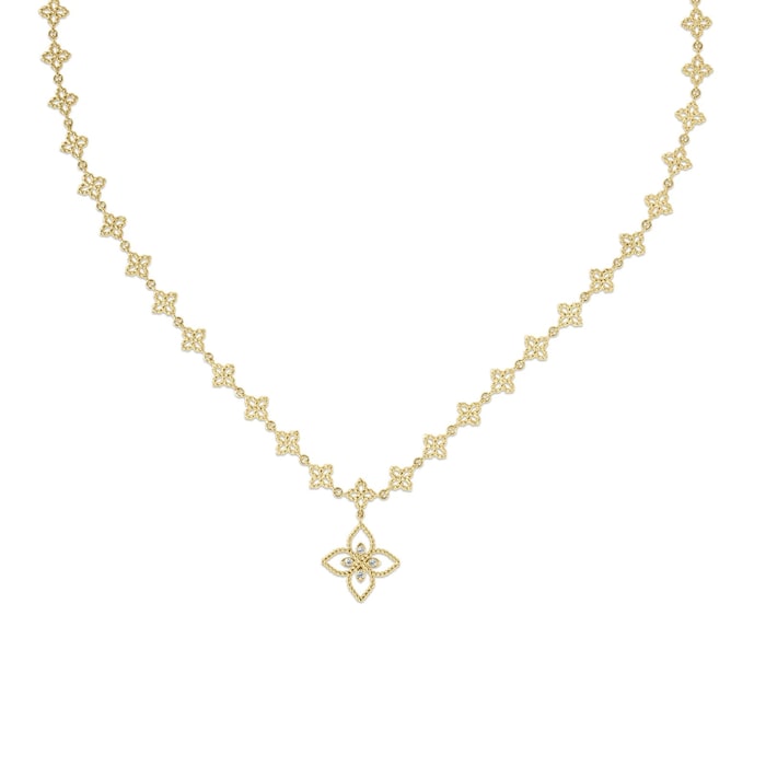 Roberto Coin Princess Flower 18K Yellow Gold 0.04cttw Diamond Flower Drop Necklace