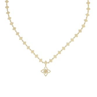 Roberto Coin Princess Flower 18K Yellow Gold 0.04cttw Diamond Flower Drop Necklace