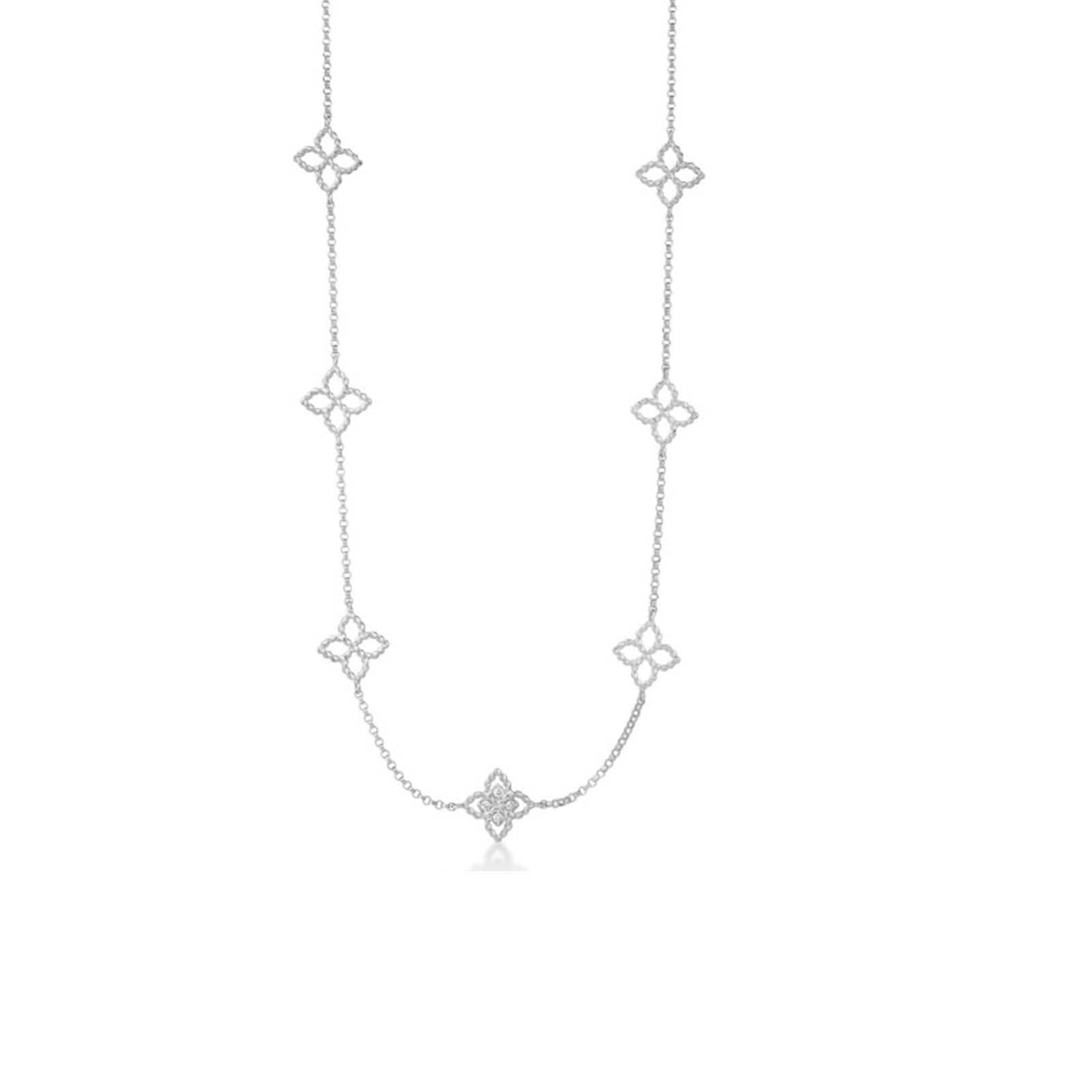 Roberto Coin Princess Flower 18K White Gold 0.03cttw Diamond Station Necklace