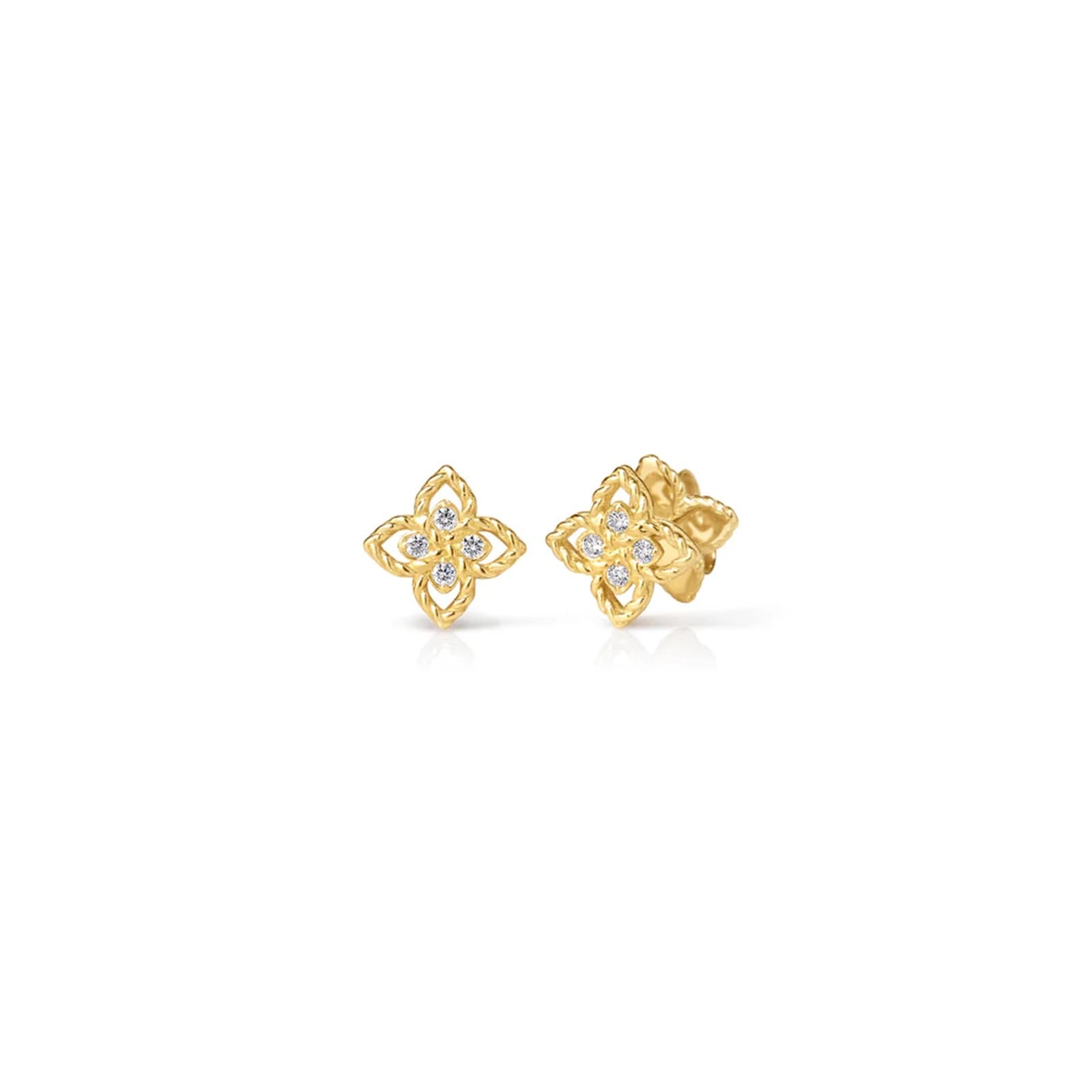 Roberto Coin Princess Flower 18K Yellow Gold 0.05cttw Diamond Flower Stud Earrings