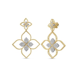 Roberto Coin Venetian Princess Principessa 18K Yellow Gold 0.07cttw Diamond Flower Outline Drop Earrings