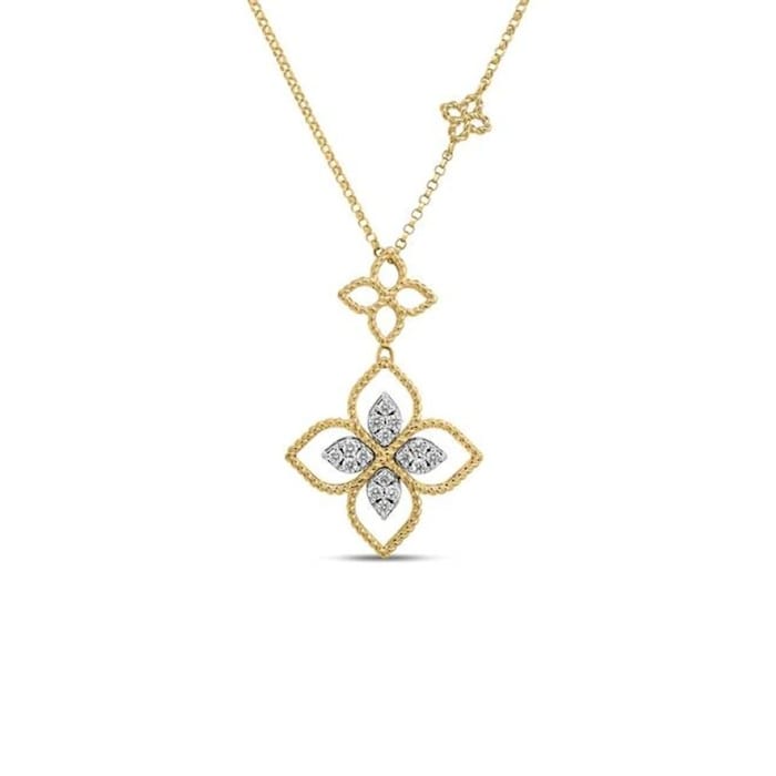 Roberto Coin Princess Flower 18K Yellow Gold 0.43cttw Diamond Pendant Necklace
