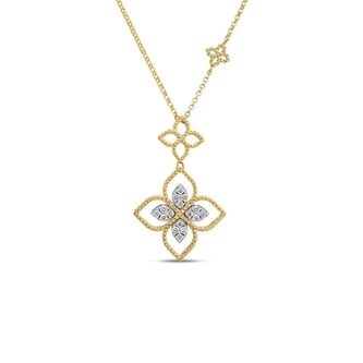 Roberto Coin Princess Flower 18K Yellow Gold 0.43cttw Diamond Pendant Necklace