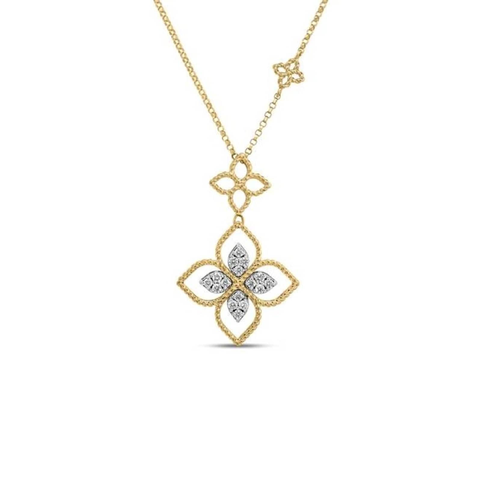 Roberto Coin Princess Flower 18K Yellow Gold 0.43cttw Diamond Pendant Necklace