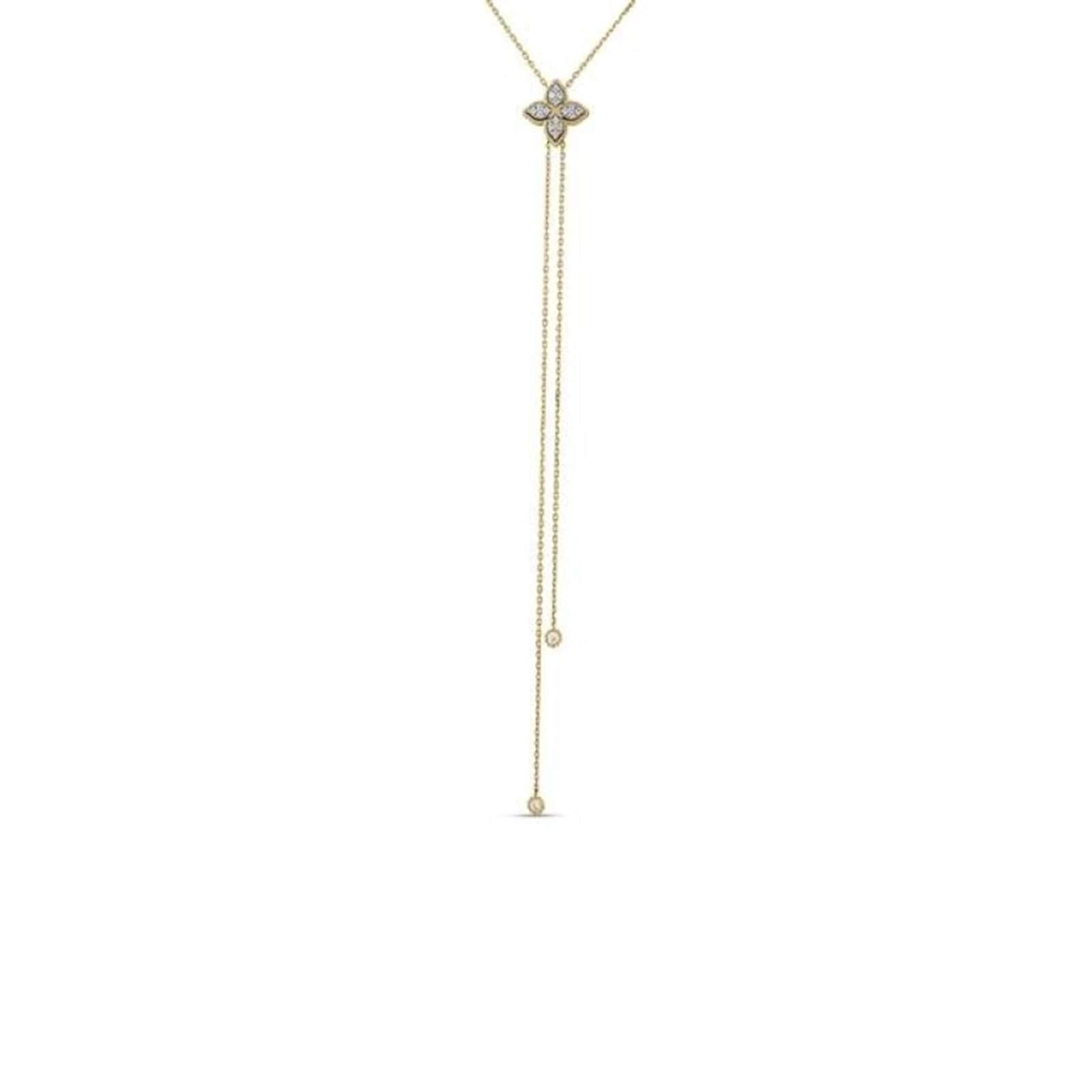 Roberto Coin Princess Flower 18K Yellow Gold 0.25cttw Diamond Flower Zipper Necklace