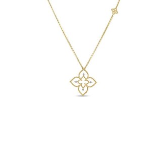 Roberto Coin Venetian Princess Principessa 18K Yellow Gold 0.05cttw Diamond Flower Outline Pendant Necklace