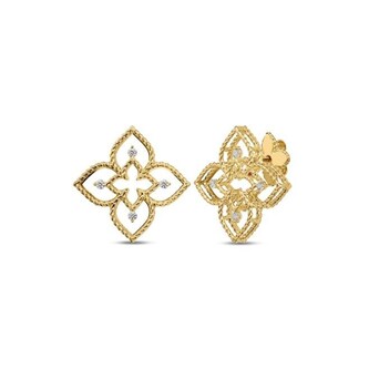 Roberto Coin Venetian Princess Principessa 18K Yellow Gold 0.11cttw Diamond Flower Outline Stud Earrings