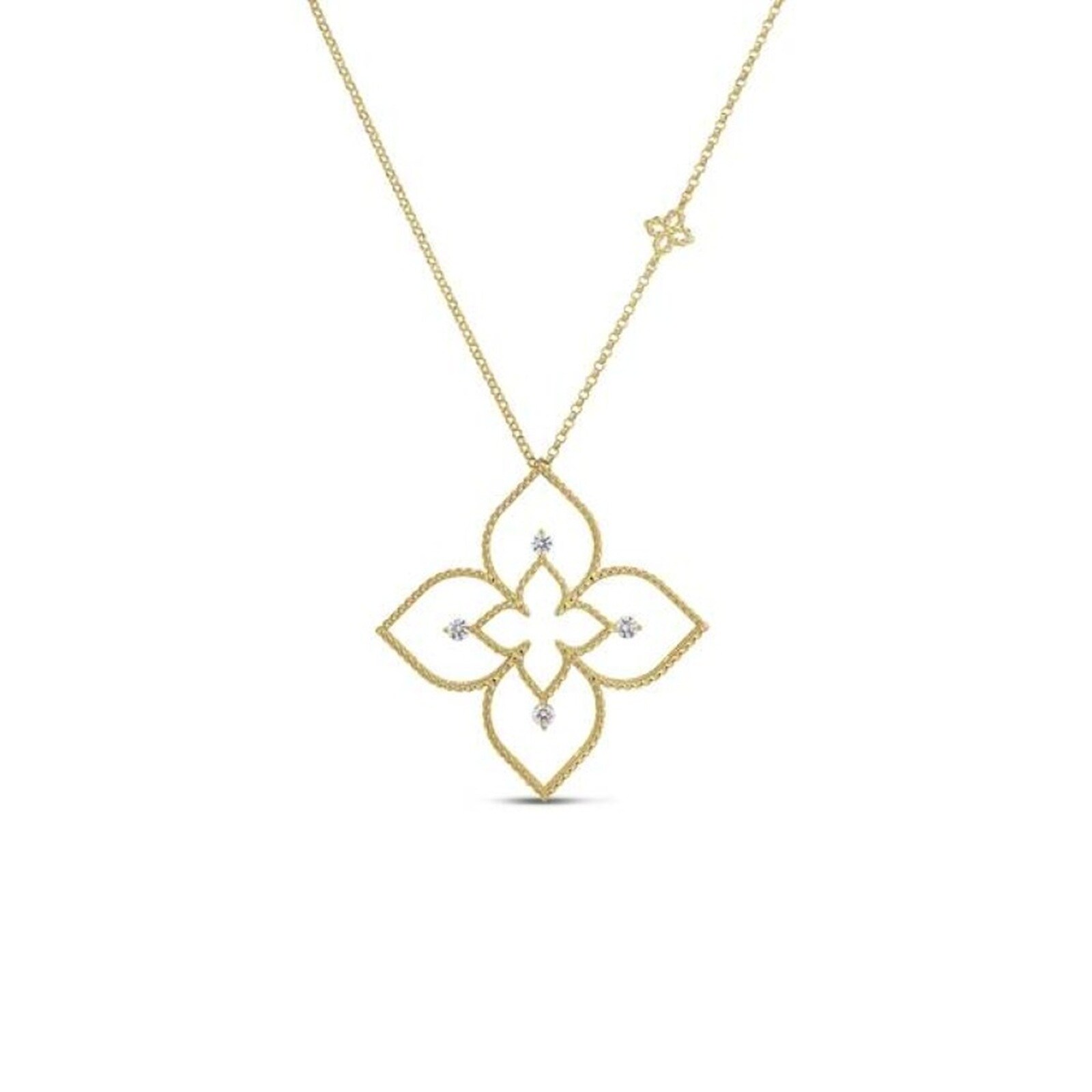 Roberto Coin Venetian Princess Principessa 18K Yellow Gold 0.07cttw Diamond Flower Outline Pendant Necklace