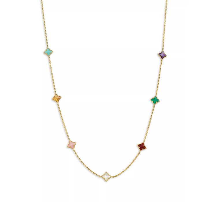 Roberto Coin Venetian Princess 18K Yellow Gold 3.50cttw Diamond Multi Color Flower Necklace