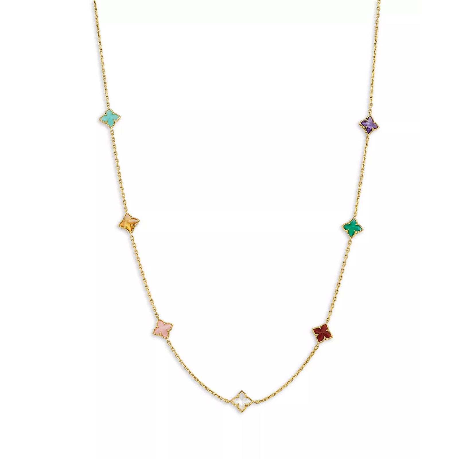 Roberto Coin Venetian Princess 18K Yellow Gold 3.50cttw Diamond Multi Color Flower Necklace