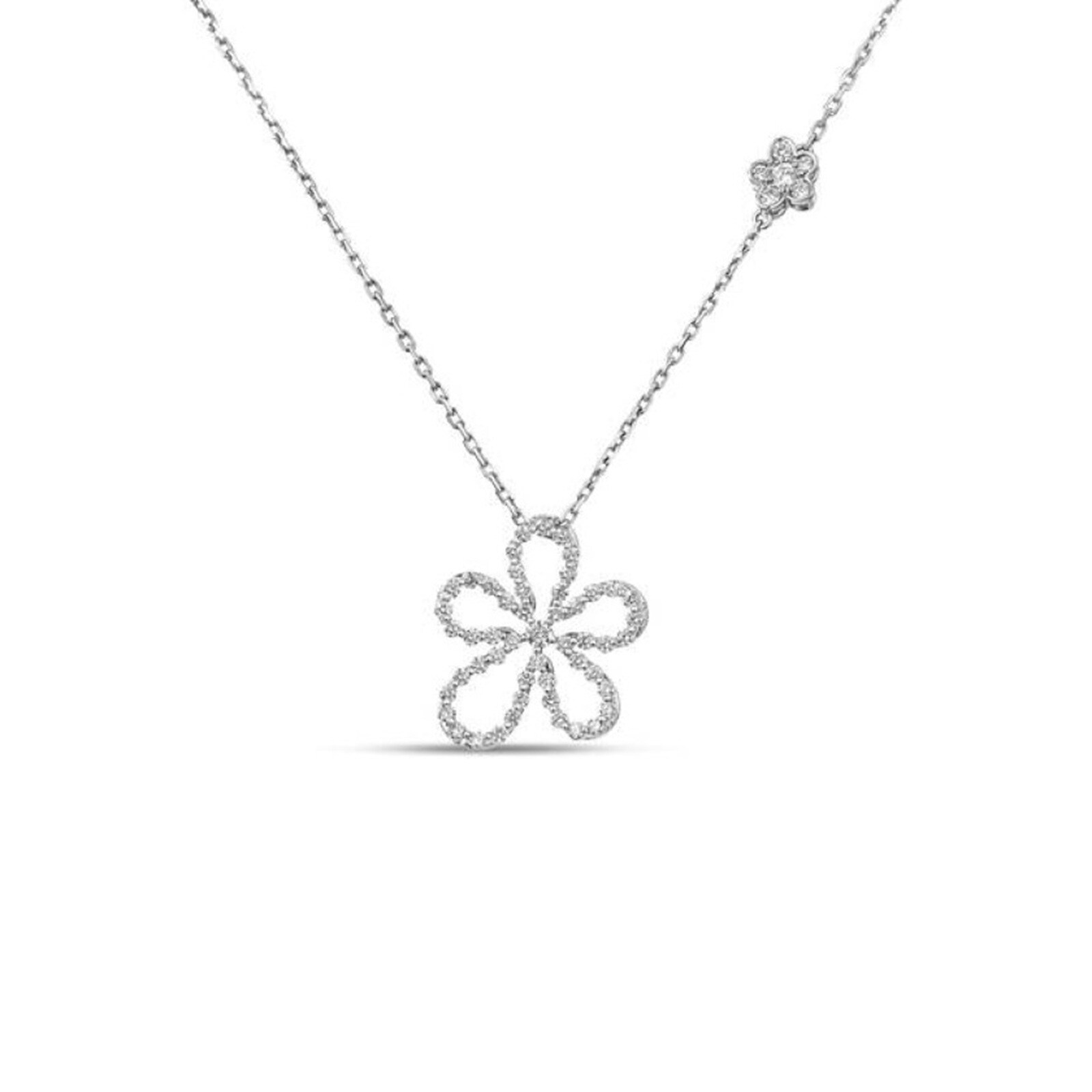 Roberto Coin Jasmine 18K White Gold 0.30cttw Diamond Flower Outline Pendant Necklace