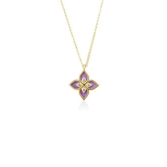 Roberto Coin Venetian Princess 18K Yellow Gold Diamond & Lavendar Emerald Pendant Necklace