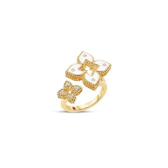 Roberto Coin Venetian Princess 18K Yellow Gold Diamond & White Flower Ring - Ring Size 6.5