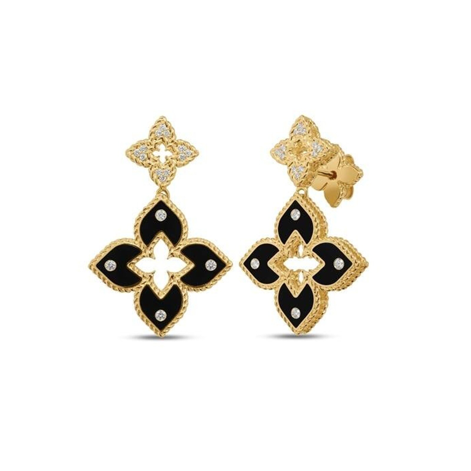 Roberto Coin Venetian Princess 18K Yellow Gold Diamond & White Flower Drop Earrings