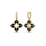 Roberto Coin Venetian Princess 18K Yellow Gold 0.19cttw Diamond & Black Flower Drop Earrings