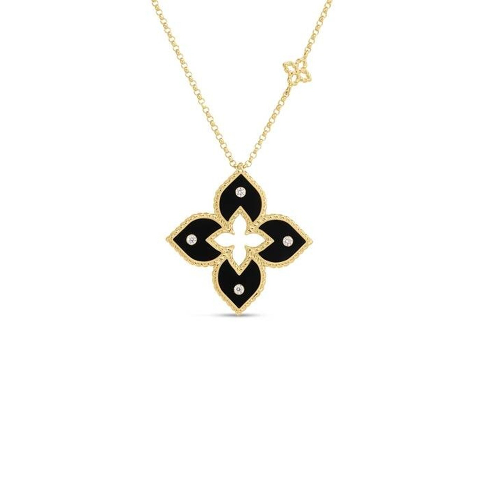 Roberto Coin Venetian Princess 18K Yellow Gold 0.03cttw Diamond & Black Flower Pendant Necklace