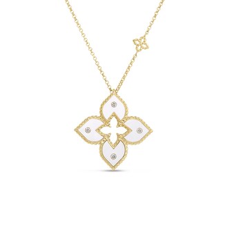 Roberto Coin Venetian Princess 18K Yellow Gold 0.03cttw Diamond & White Flower Pendant Necklace