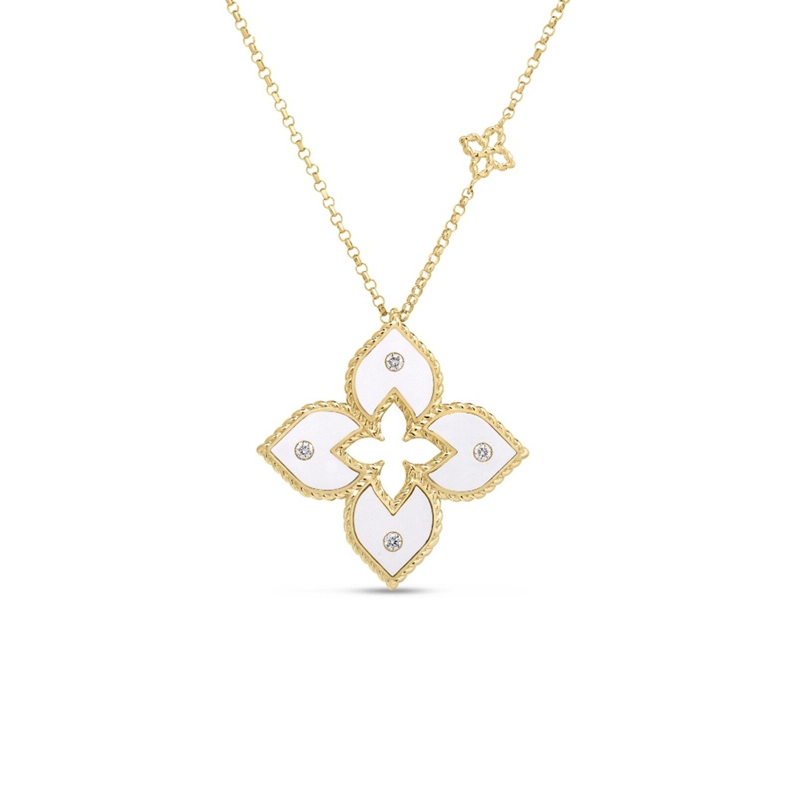 Roberto Coin Venetian Princess 18K Yellow Gold 0.03cttw Diamond & White Flower Pendant Necklace