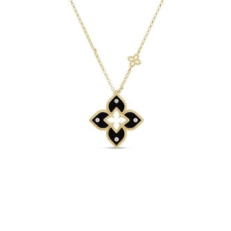 Roberto Coin Venetian Princess 18K Yellow Gold 0.02cttw Diamond & Black Flower Pendant Necklace