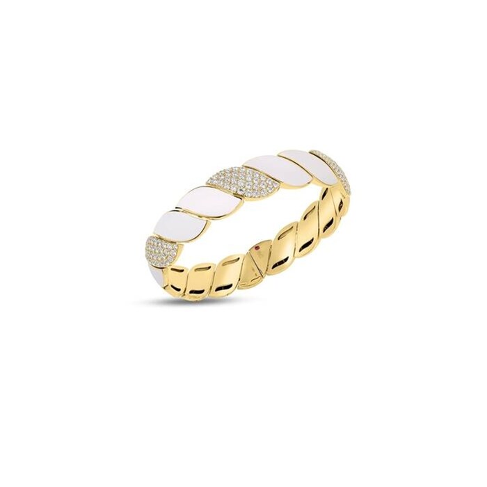 Roberto Coin San Marco 18K Yellow Gold 2.32cttw Diamond & White Enamel Bangle