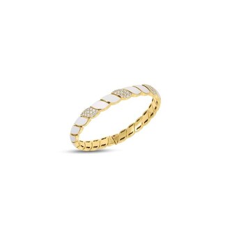 Roberto Coin San Marco 18K Yellow Gold 0.90cttw Diamond & White Enamel Bangle
